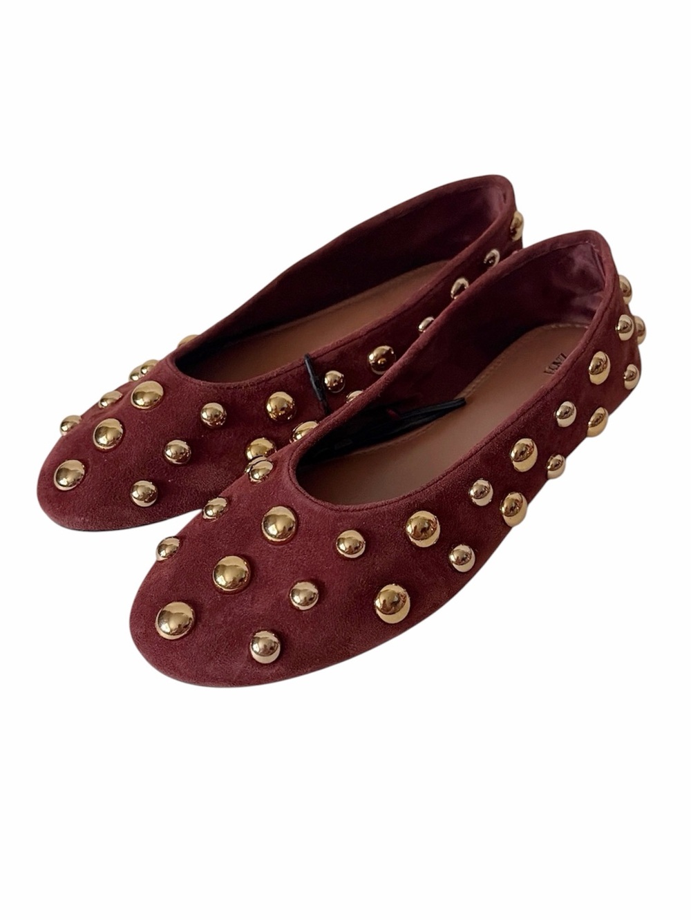 NEW Zara burgundy leather and gold studded ballet flats size EU 37 US 7
